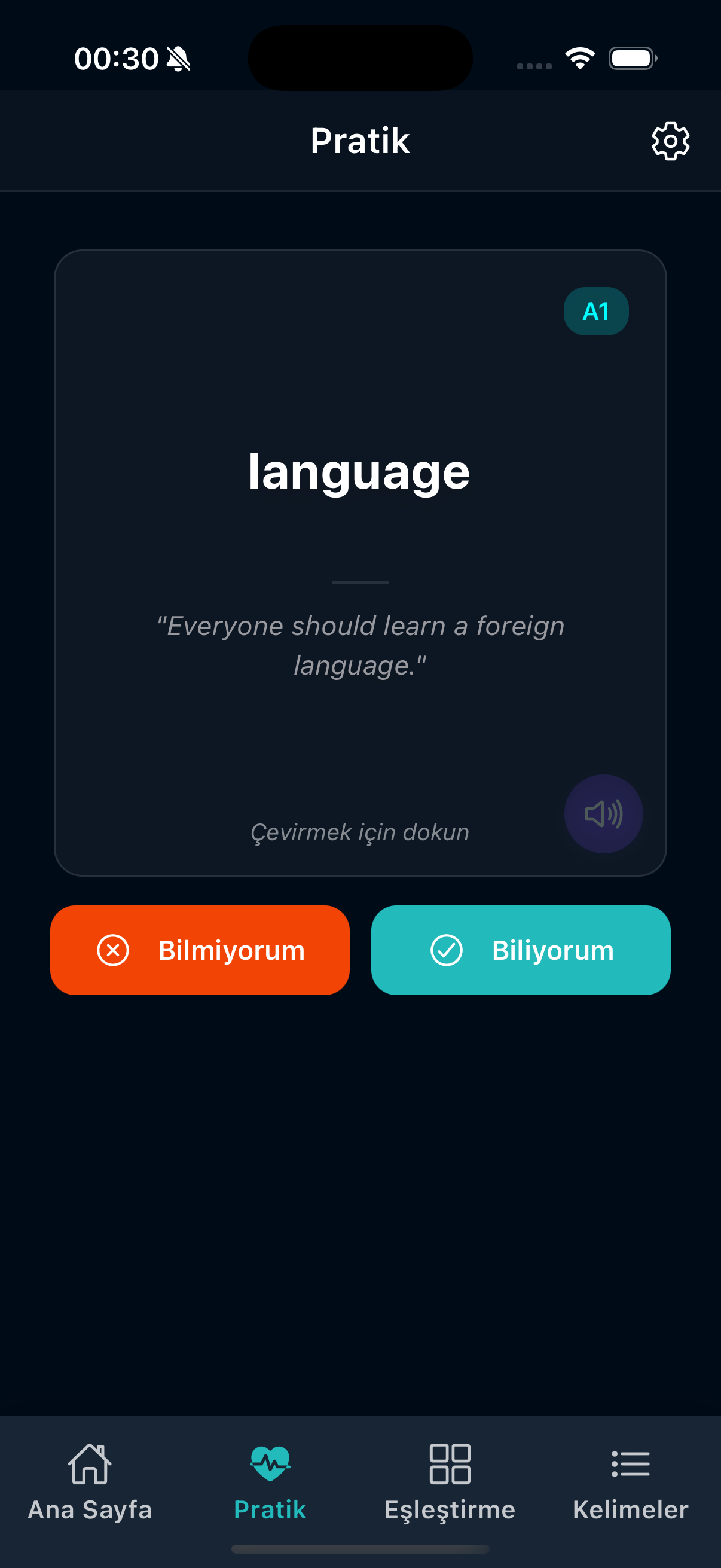 Kelime Öğren Uygulama Ekranı