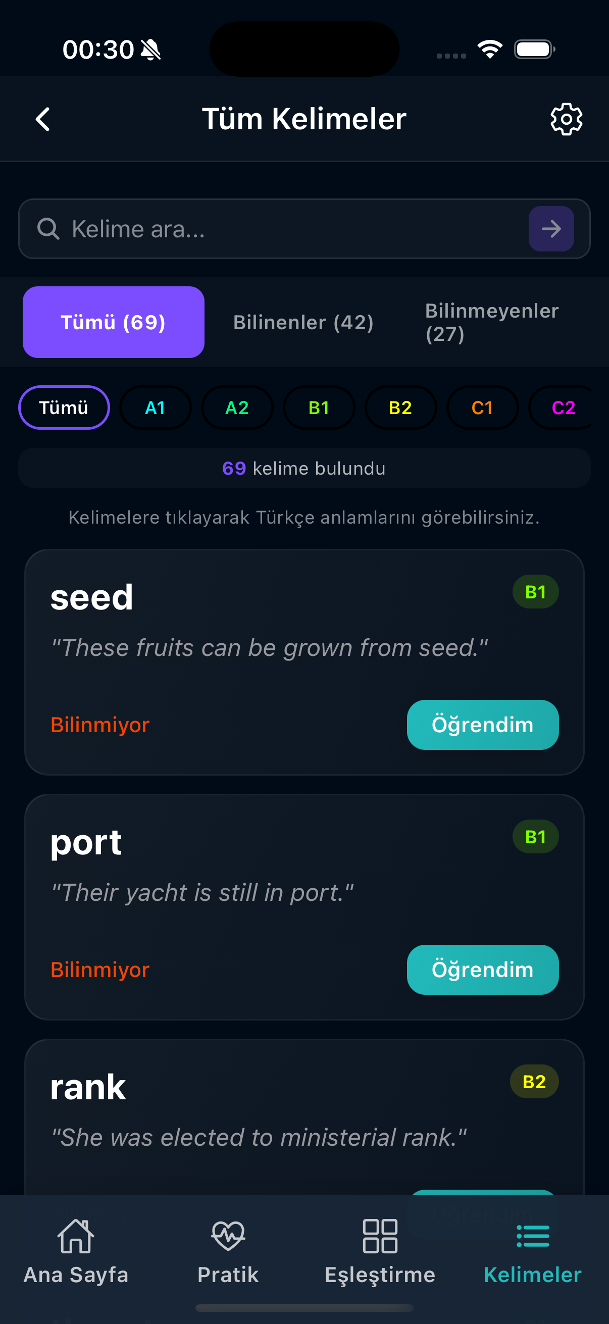 Kelime Öğren Ekran Görüntüsü 3